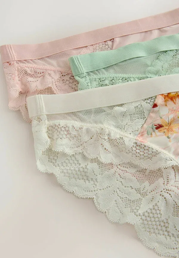 Комплект трусов 3 шт, флоральный, Regular fit, Next, Green, Pink, Cream, зеленый/розовый/кремовый — фото 2