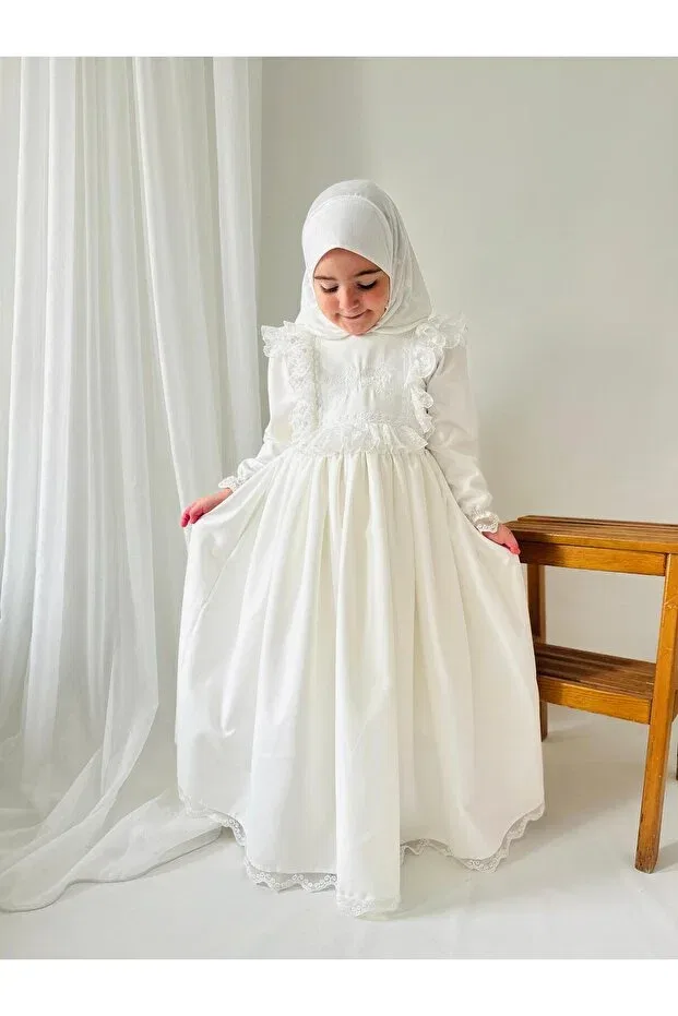 Детское платье для девочек кружевное Elegant Linarookids, White — фото 4