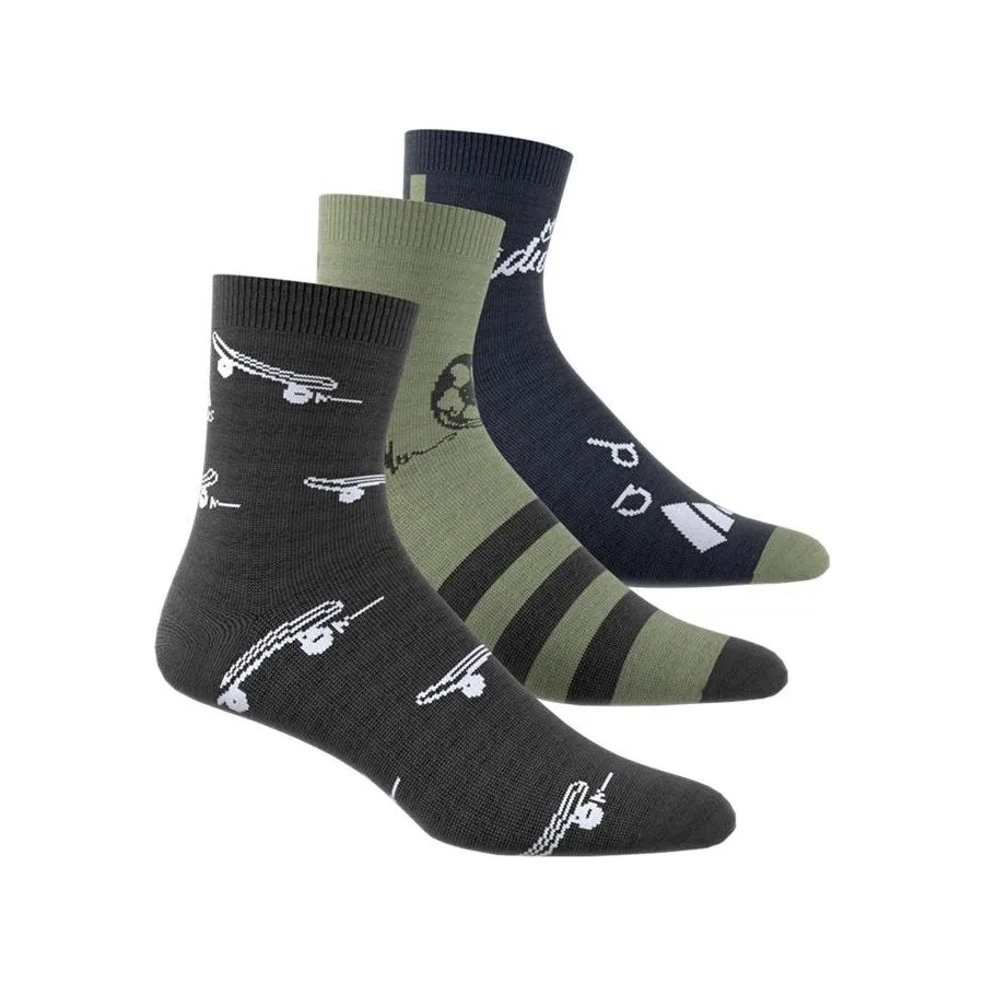 Носки спортивные хлопковые, 3 пары, adidas, Черно-хаки — фото 3