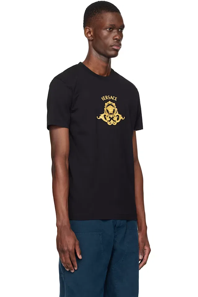 Черная облегающая футболка из хлопкового трикажа с принтом Versace — фото 2