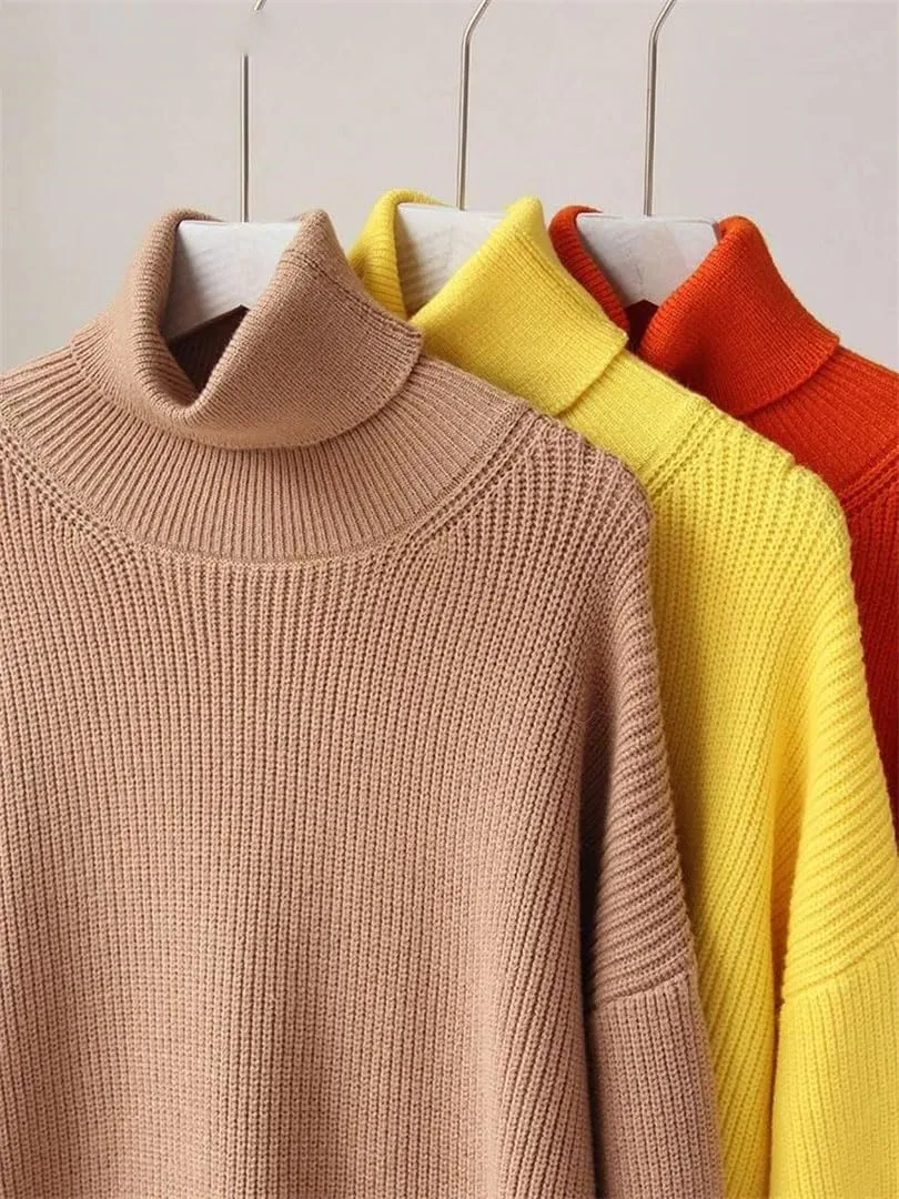 Женский свитер с высоким воротом Oversized Turtleneck Sweater, хаки — фото 4