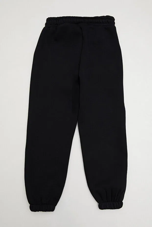 Детские спортивные штаны для девочек с принтом 3 Thread Letter Printed Fulla Moda, Black — фото 4