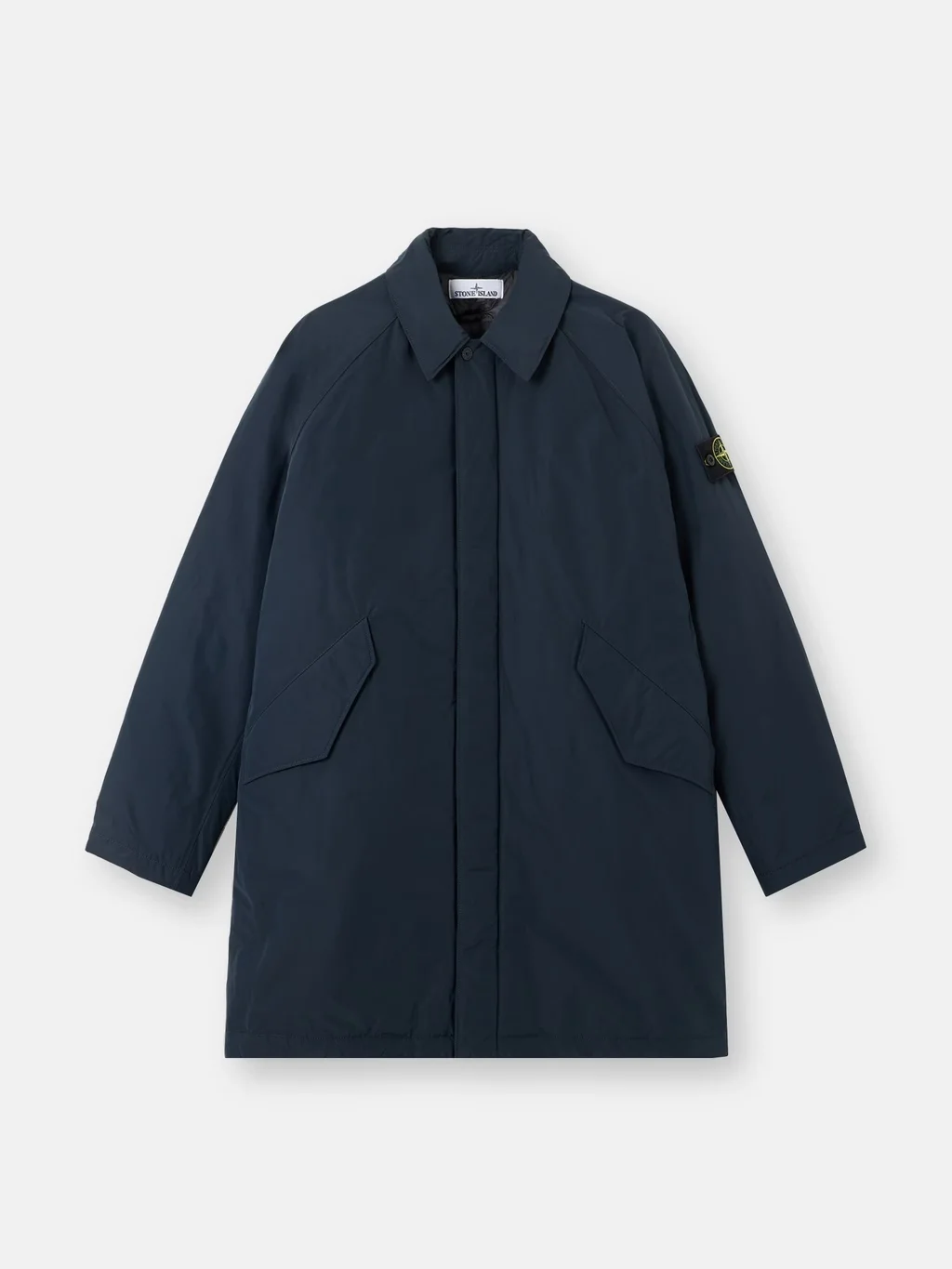 Мужское длинное пальто Stone Island Micro Twill, темно-синий — фото 2