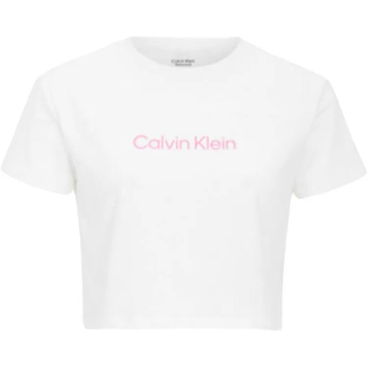 Женский топ-кроп с круглым вырезом, белый, Calvin Klein