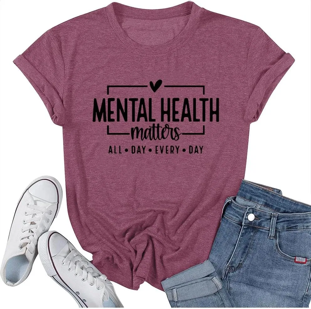 Женская футболка с принтом Mental Health Matters, красный