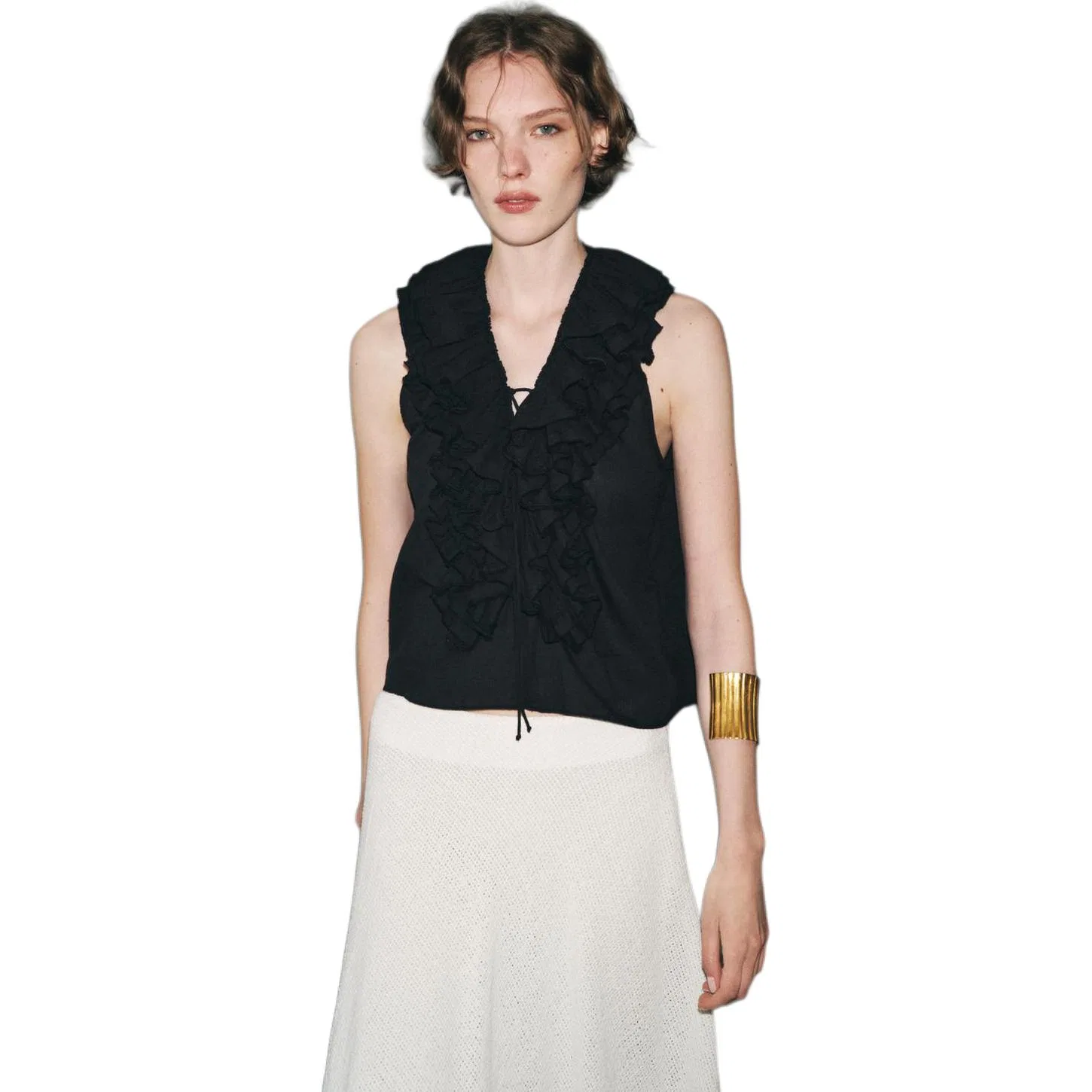 Женский топ-майка без рукавов с V-образным вырезом ZARA, Black — фото 4