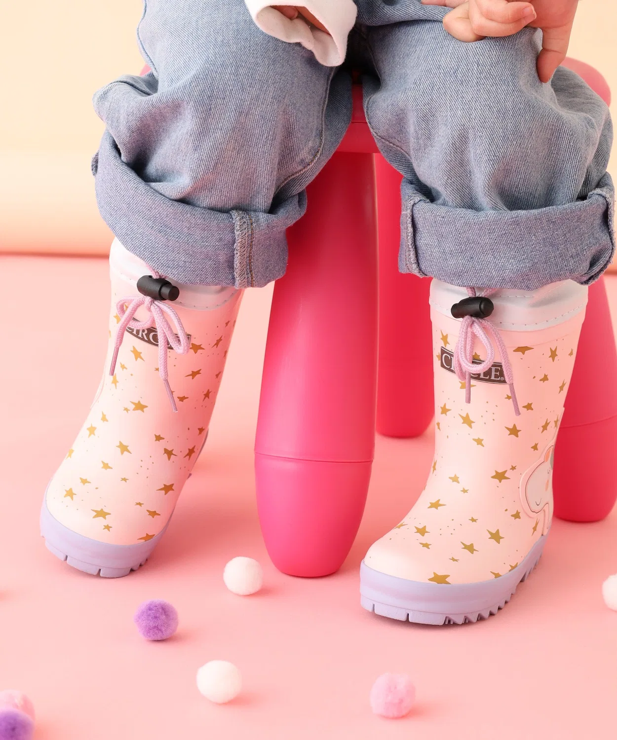 Детские сапоги дождя с объемным принтом единорога и динозавра, модель Unicorn & Dinosaur CIRCLE, Pink — фото 4