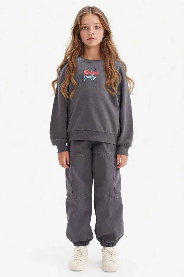 Детское худи для девочек оверсайз с принтом Disney mickey mouse & friends oversize wide fit hooded back print sweatshirt girls' d4378a Defacto, Anthracite-Ar148 — фото 2