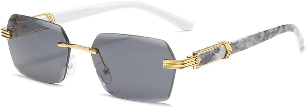 

Роскошные солнцезащитные очки без оправы для женщин, модные, квадратной формы, с цветными линзами, с принтом на дужках, для мужчин, для путешествий и повседневной носки UATXTAU, Black