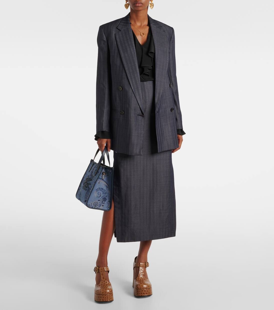 Юбка-карандаш из смесовой шерсти Etro, цвет dark blue — фото 2