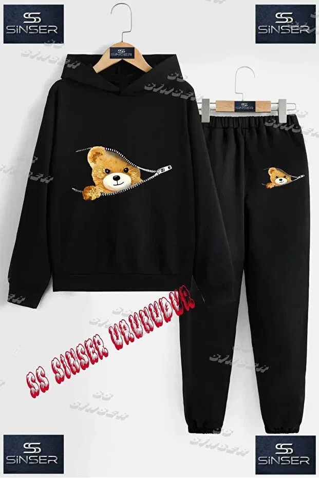 Детский комплект для мальчиков с принтом Zippered Teddy Bear Half Ss Sinser, Black