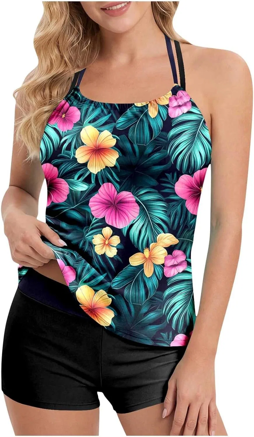 Женский танкини с цветочным принтом Halter, Multicolor