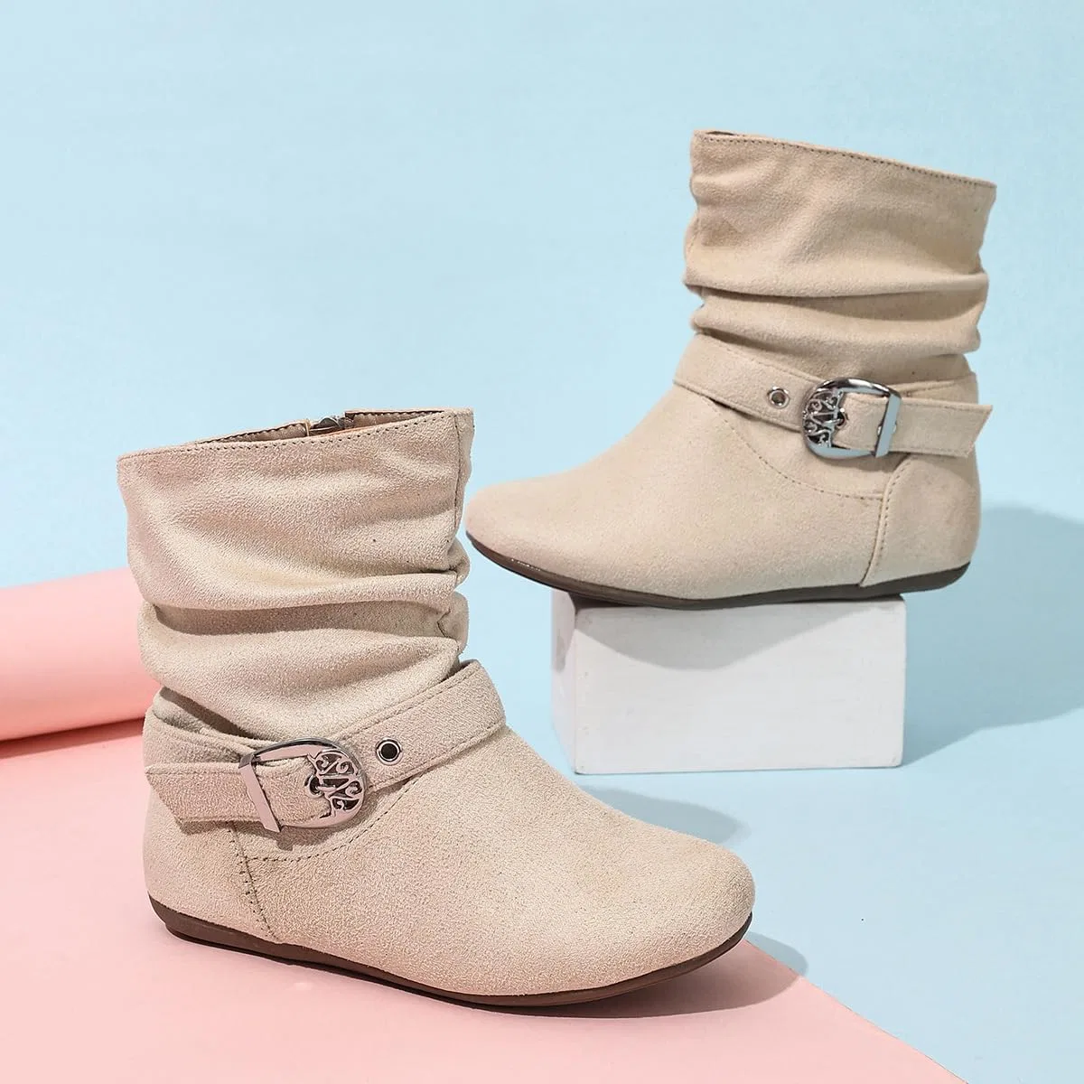 Детские сапоги для девочек с боковой молнией Auhoho, Beige — фото 2