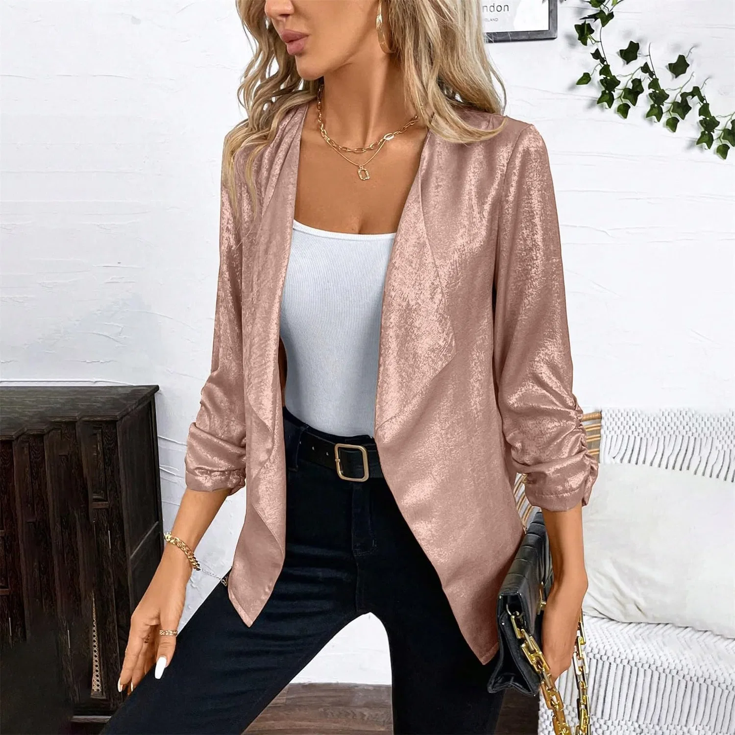 Женское блестящее пальто с пайетками с длинным рукавом, Oro Rosa — фото 4