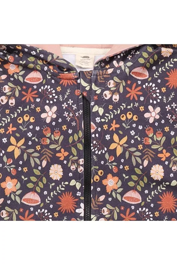 Детская куртка для девочек с принтом Autumn Flowers Patterned Organic Baby Sweat Jacket Walkiddy, Brown — фото 2
