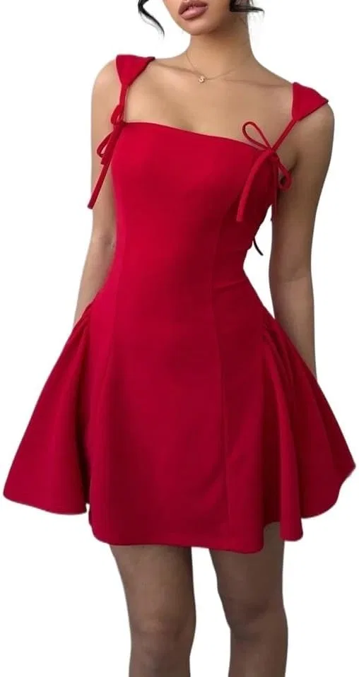 Женское мини-платье с завязками бантом Bodycon Fishtail, Red