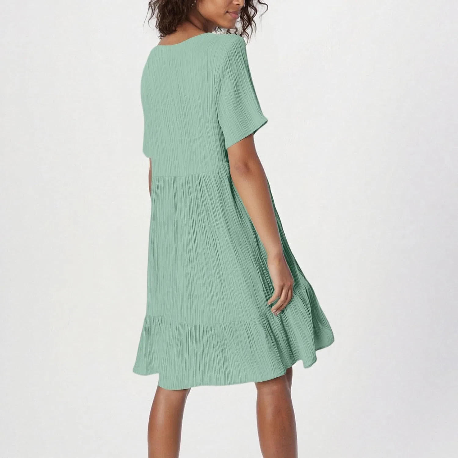 Женское летнее мини-платье с V-образным вырезом Generic, Mint Green — фото 4