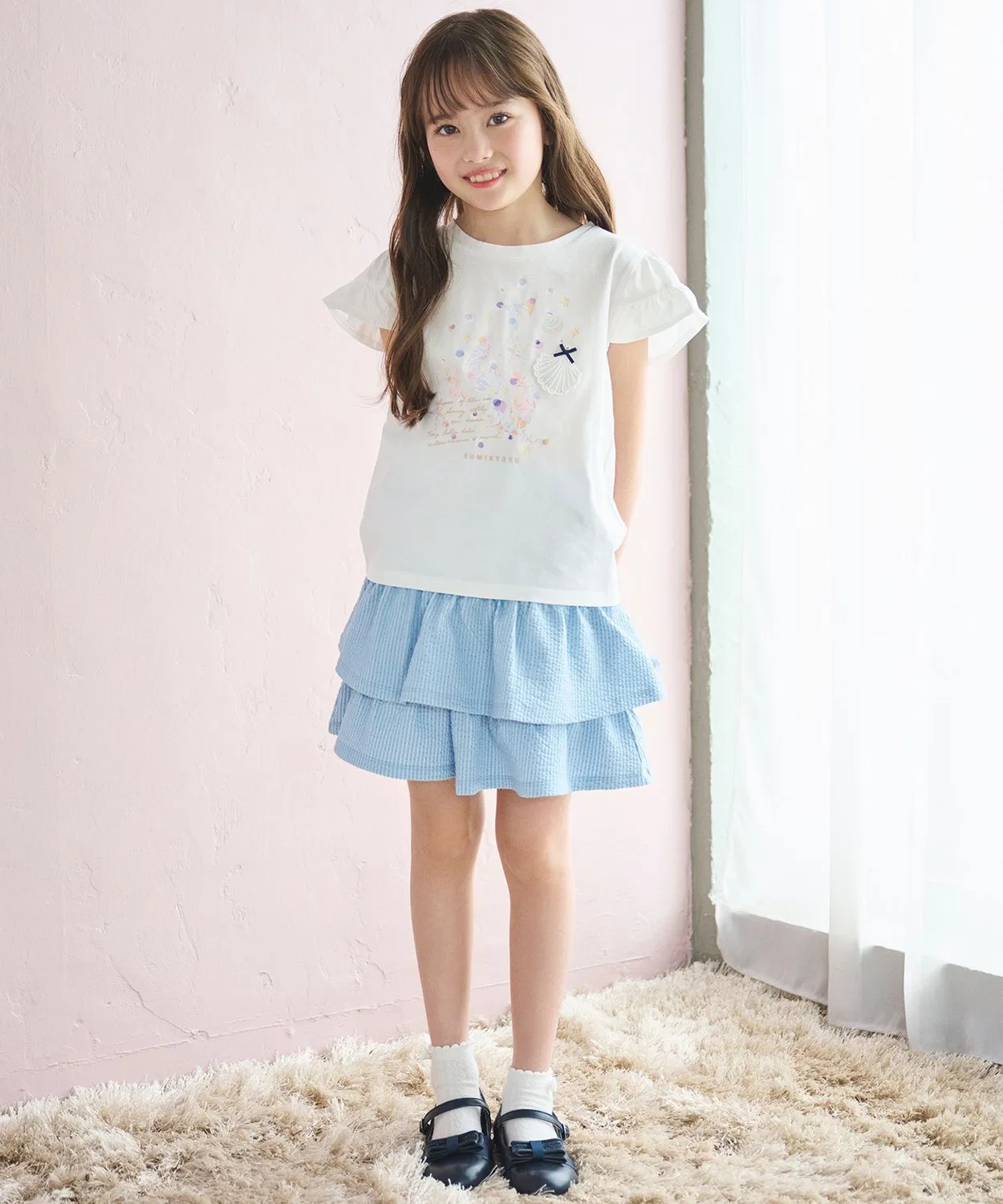 Детская футболка с длинным рукавоми принтом Sea Grow Frill Kumikyoku KIDS, Ivory — фото 3