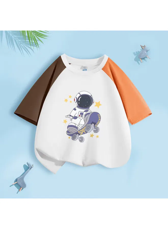 Футболка с коротким рукавом с цветоблочным принтом для мальчиков Jeanswest, оранжево-коричневый — фото 2