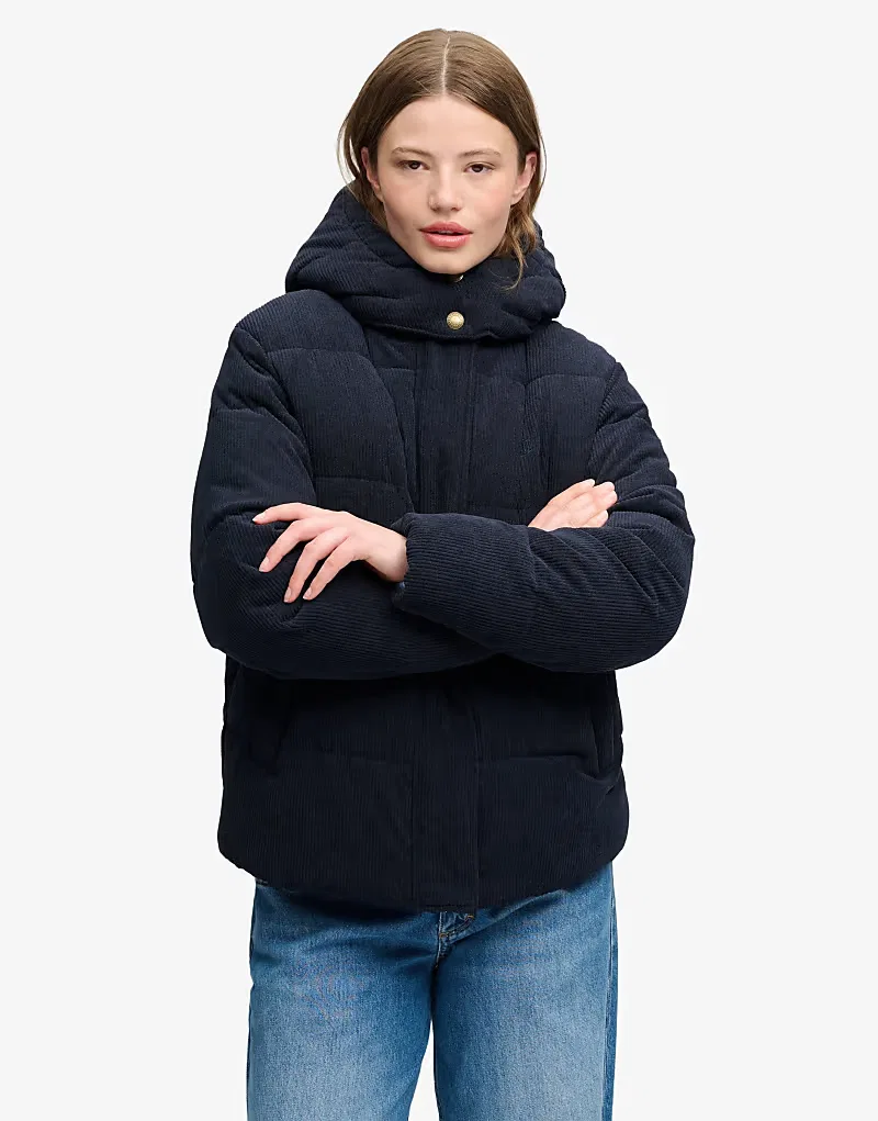 Пуховая куртка Superdry Premium с капюшоном из вельвета, затмение темно-синий — фото 2