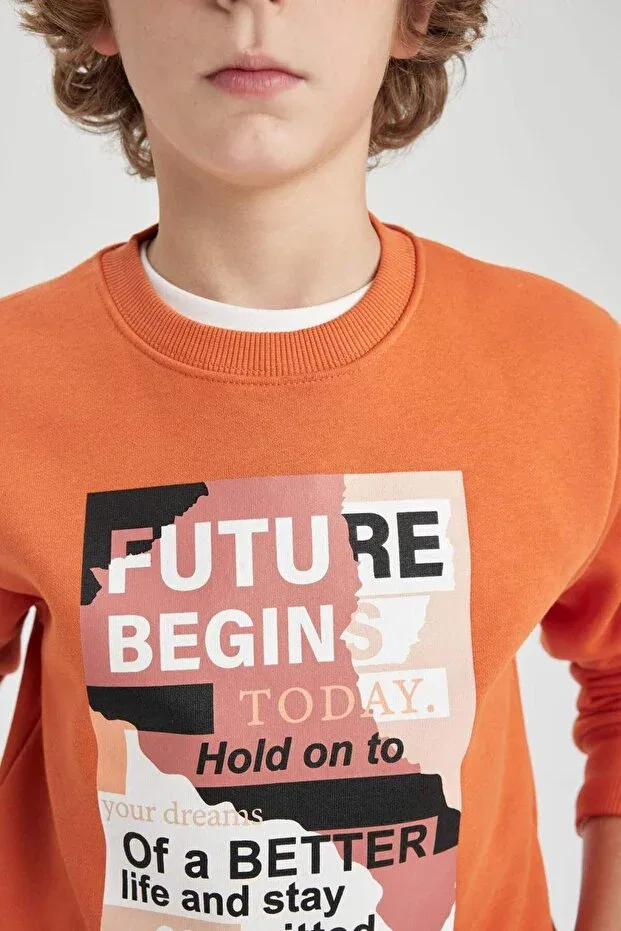 Детский комплект свитшота и спортивных штанов для мальчиков с принтом Sportswear Defacto, Orange Og350 — фото 4