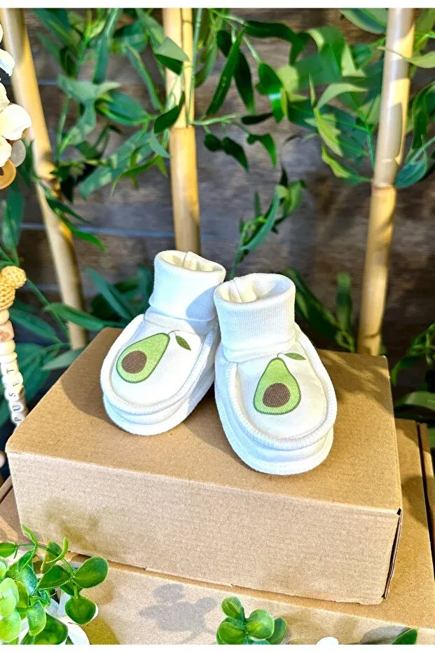 Детские пинетки для новорожденных хлопковые Newborn avocado baby booties Renkli Puset, Ecru — фото 4