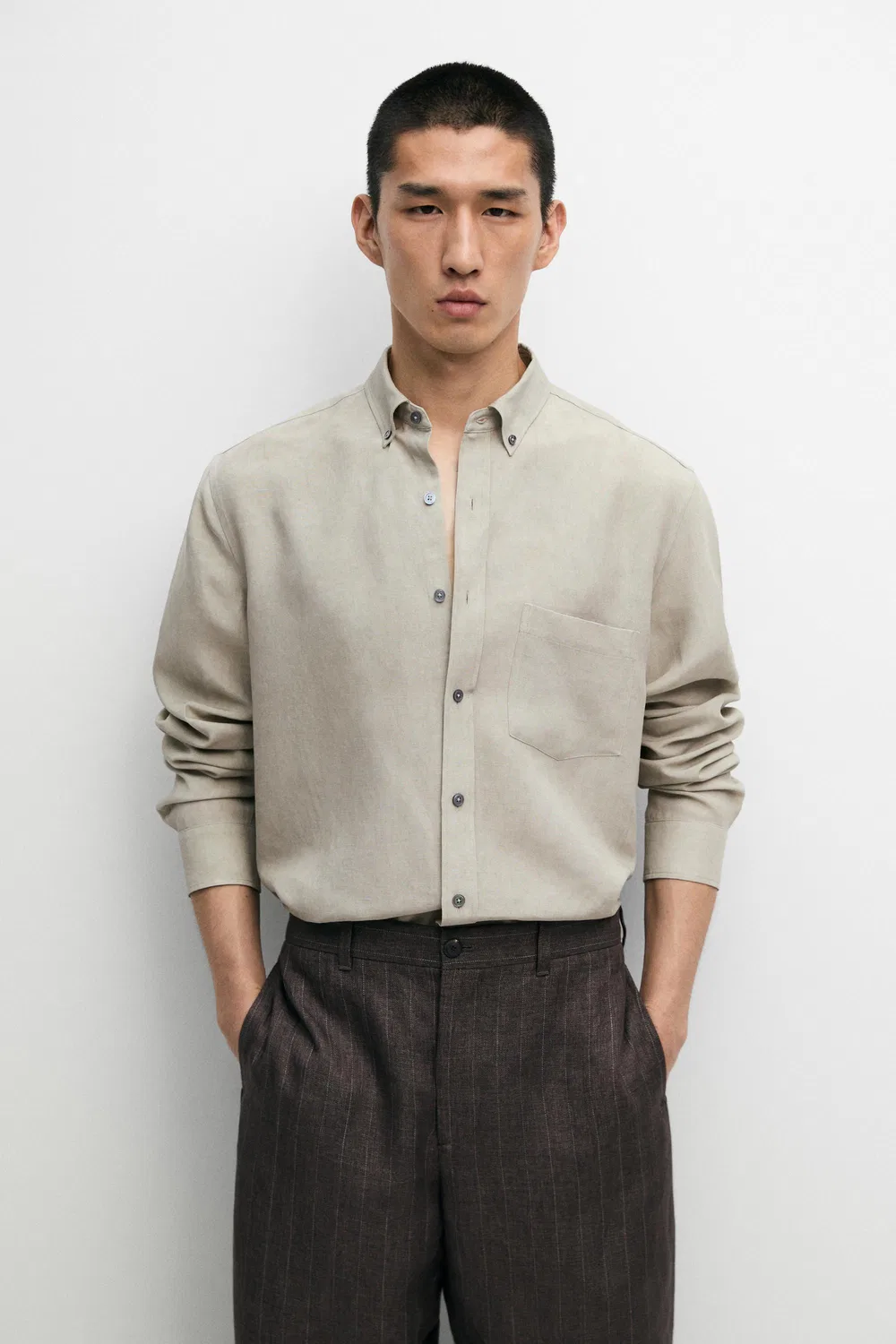 Рубашка Massimo Dutti, свободная, прямого кроя, зеленый — фото 2