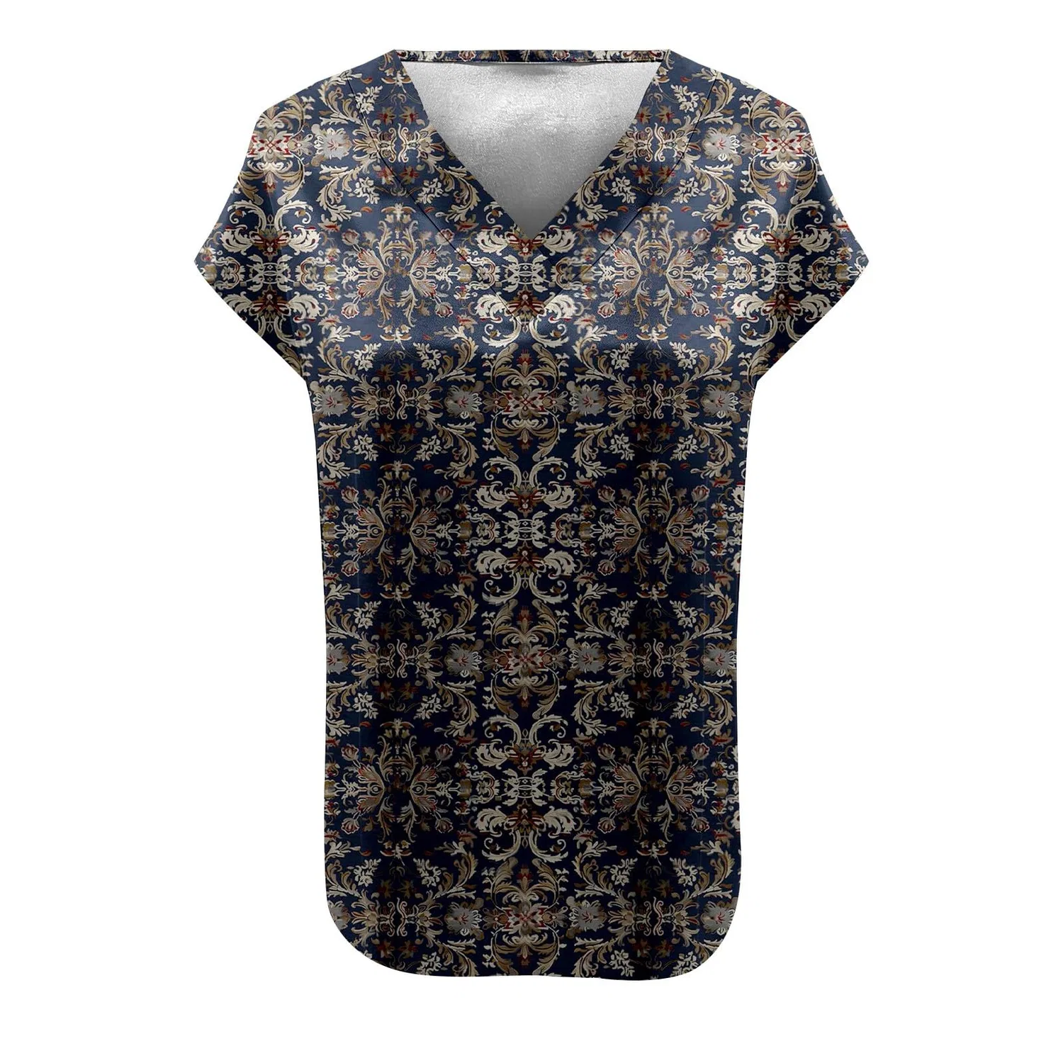 Женская блузка с коротким рукавом из шелкового сатина, Z22-navy Satin Blouses for Women — фото 4