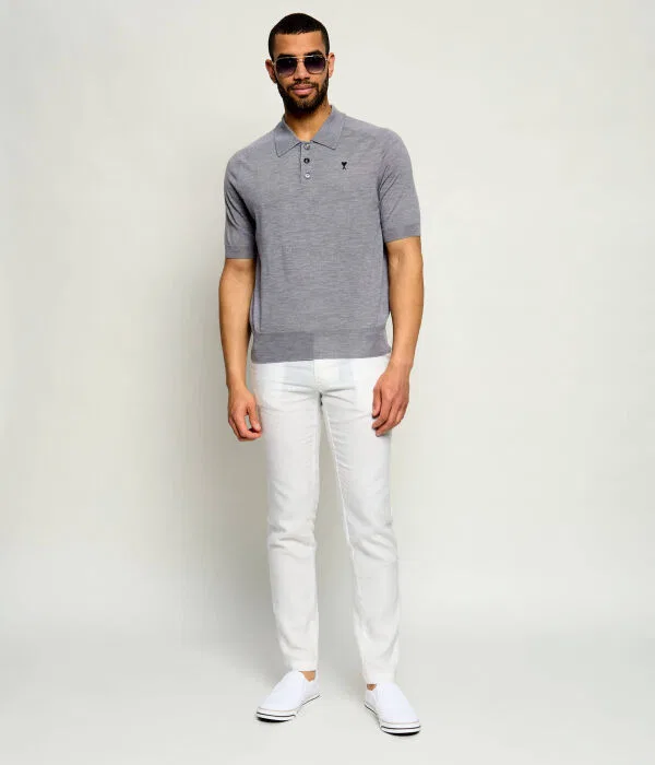 Мужское поло из шерсти Slim Fit AMI Paris, серый — фото 2