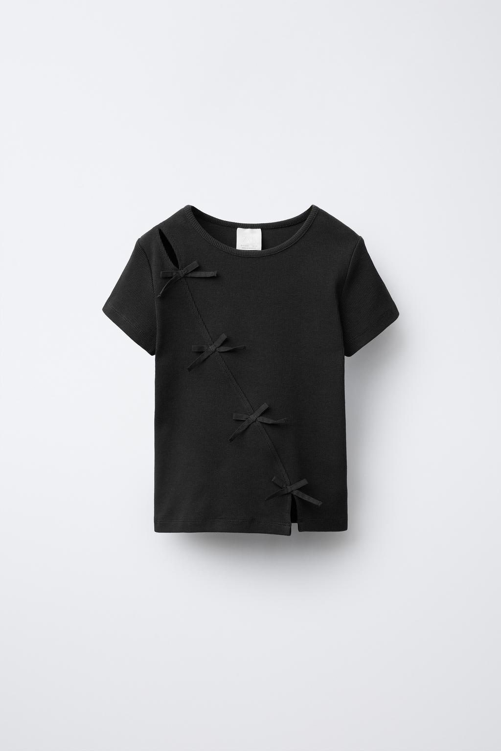 

Футболка в рубчик с бантиками ZARA, антрацитовый серый