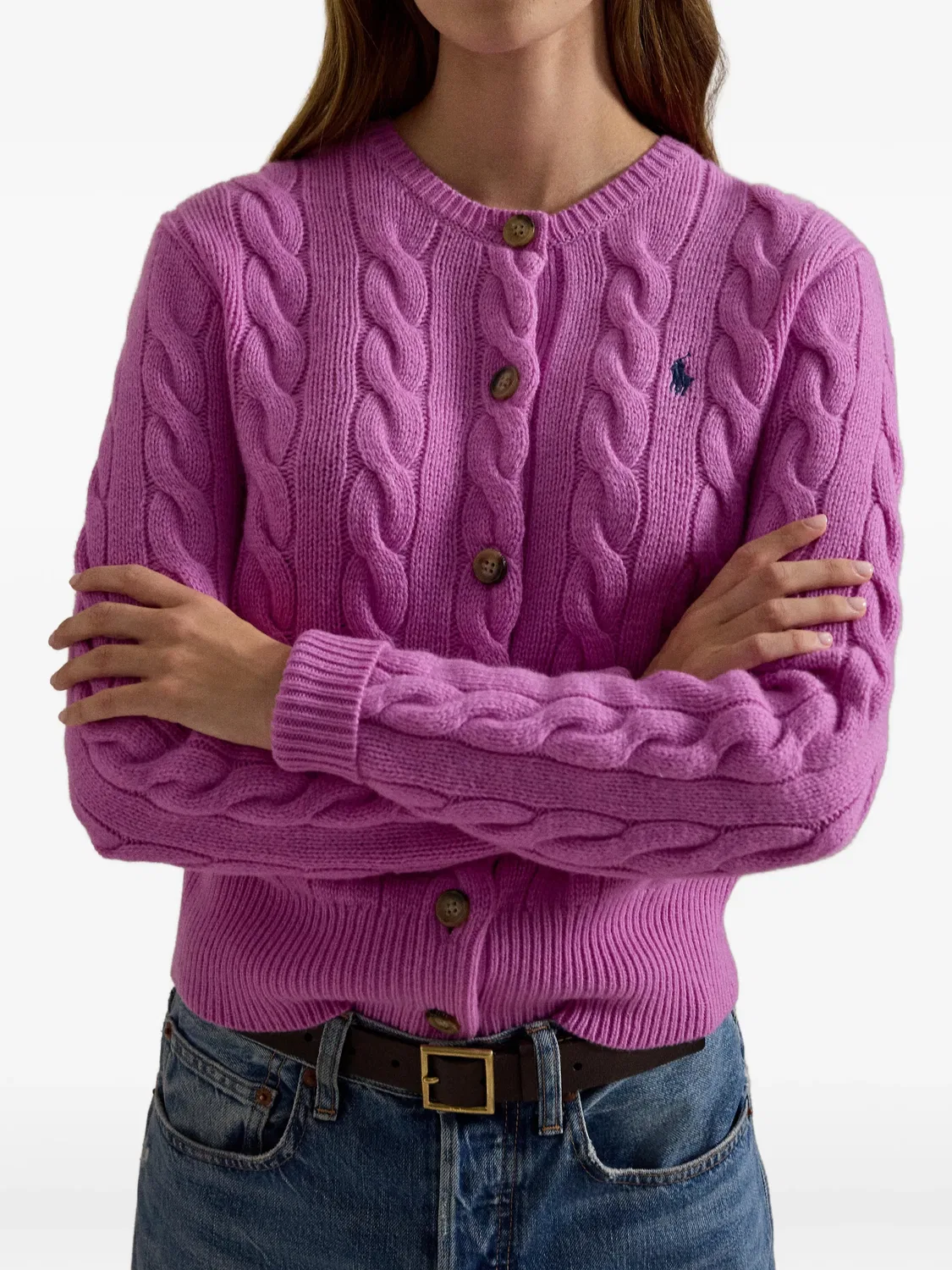 Polo Ralph Lauren Кардиган рельефной вязки розовый — фото 2