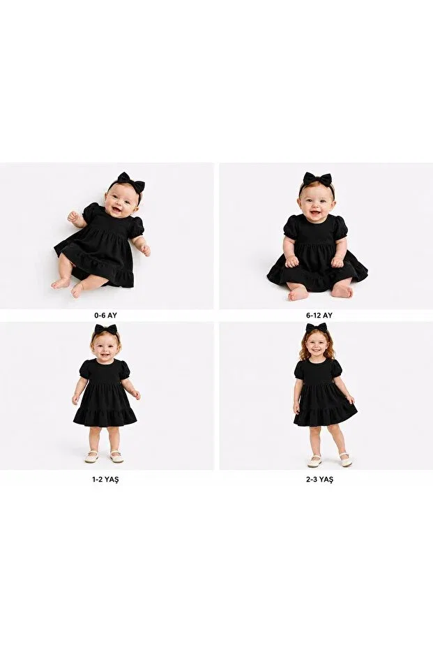 Детское платье для девочек с коротким рукавом Kıvırcıkyoga, Black
