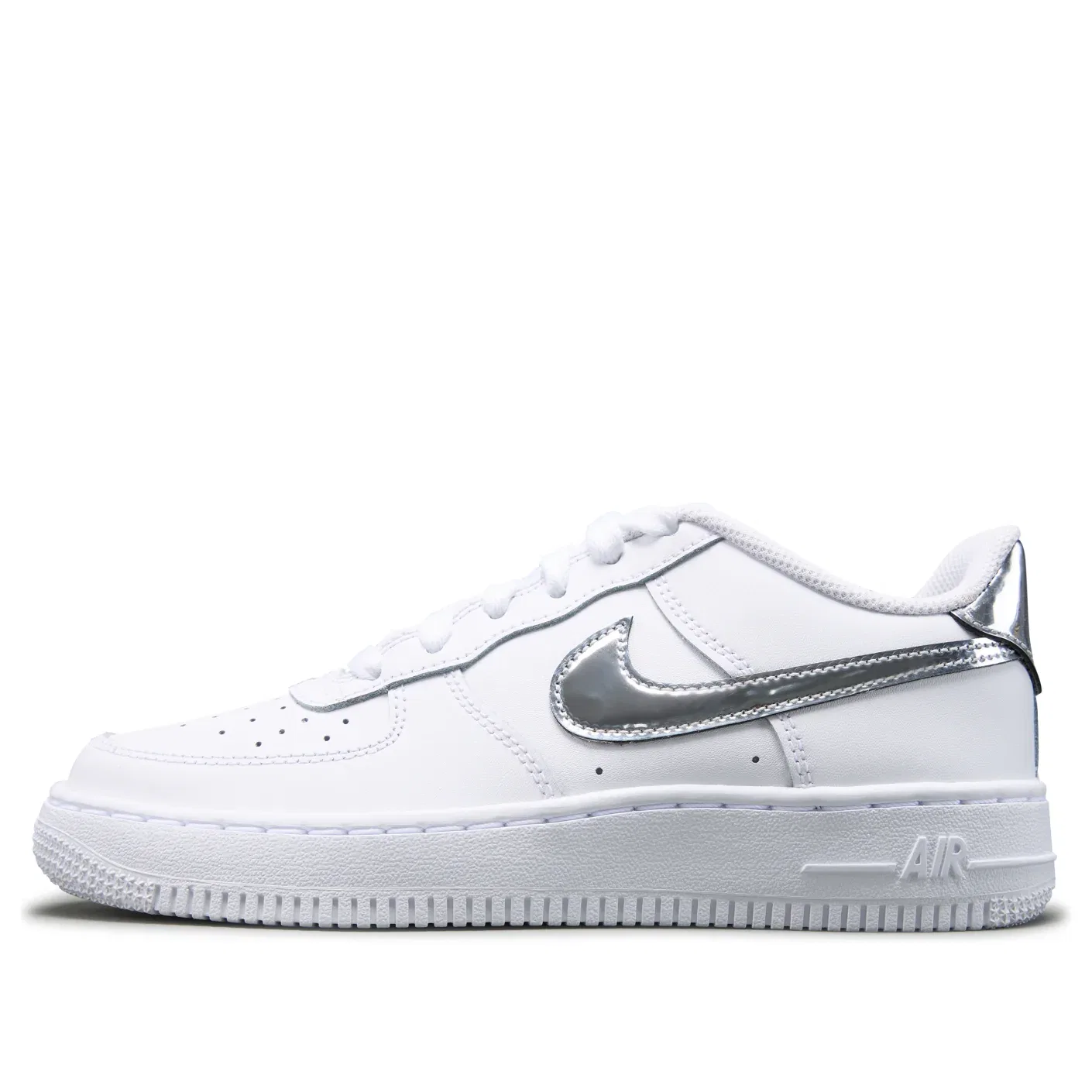 Детские кроссовки с кожаным верхом Air Force 1 'White Metallic Silver' Nike, White/Metallic Silver