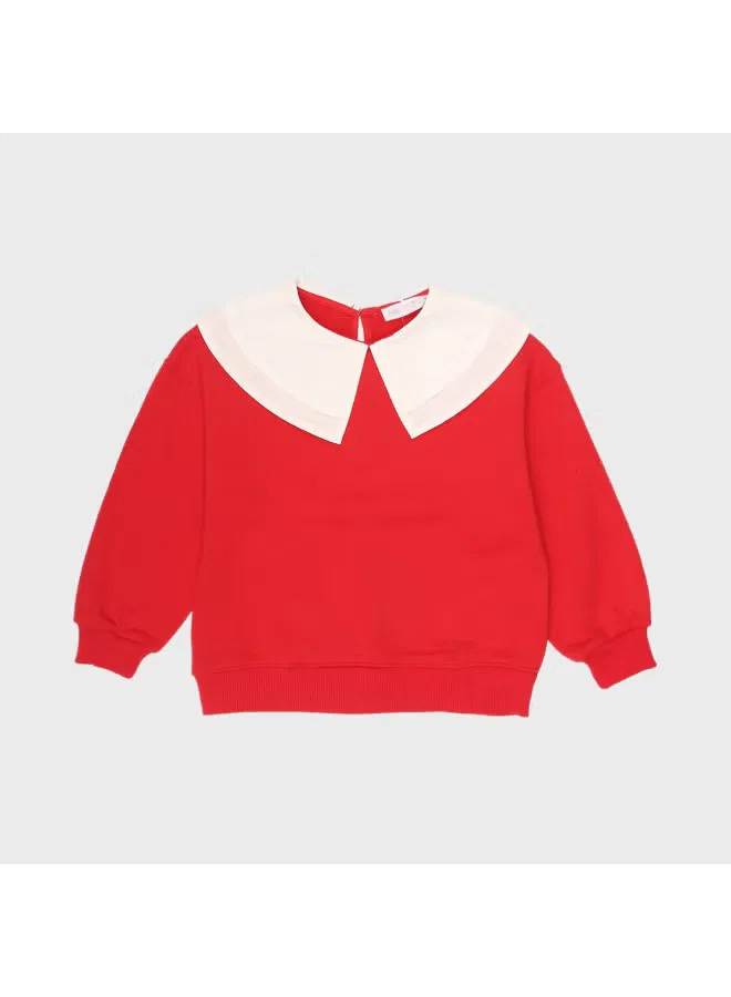 Худи с патчворк-воротником Korean retro style Zara, красно-белый — фото 2