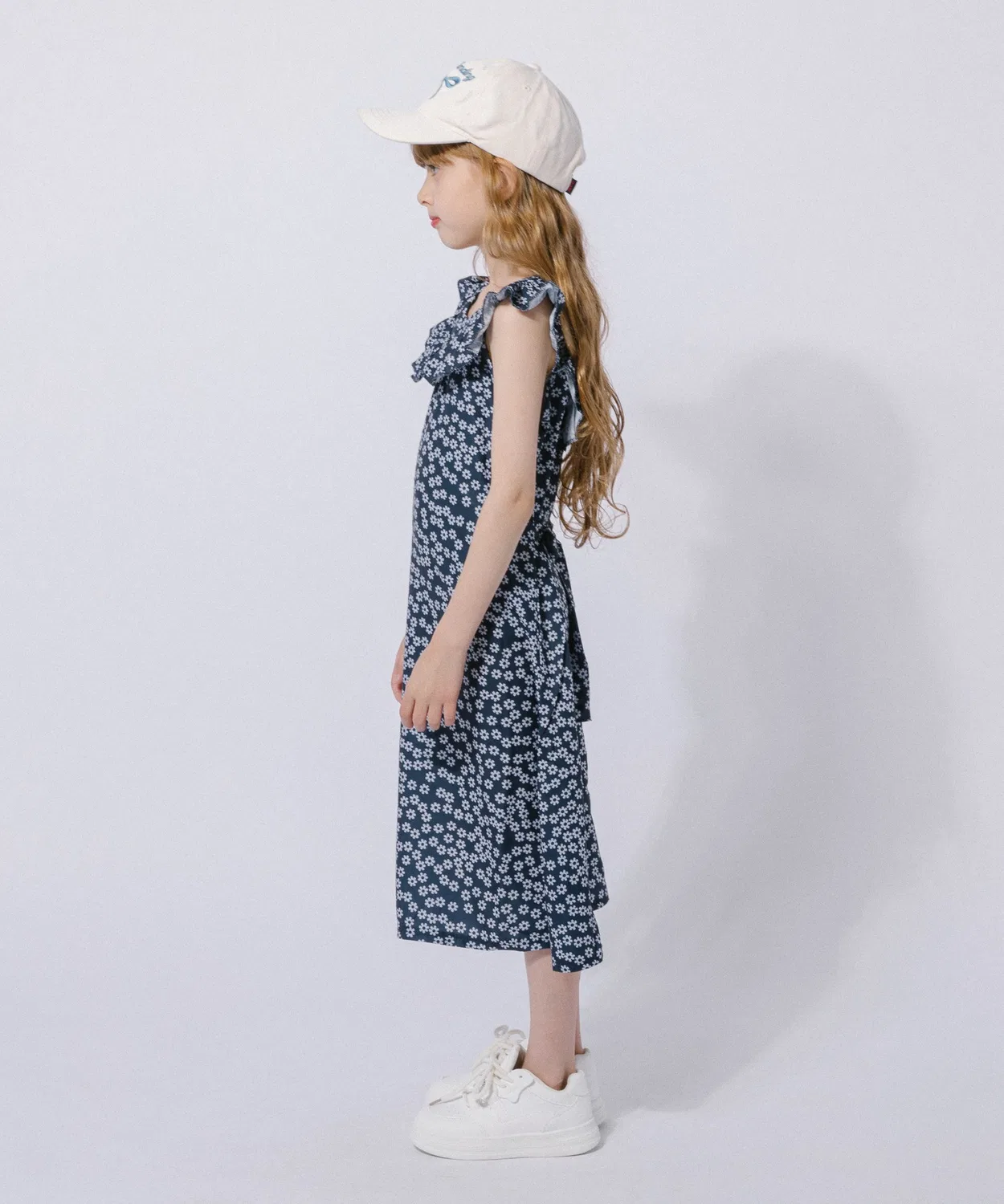 Детское платье для девочек с цветочным принтом, с рюшами, длинное URBAN CHERRY, Navy — фото 3