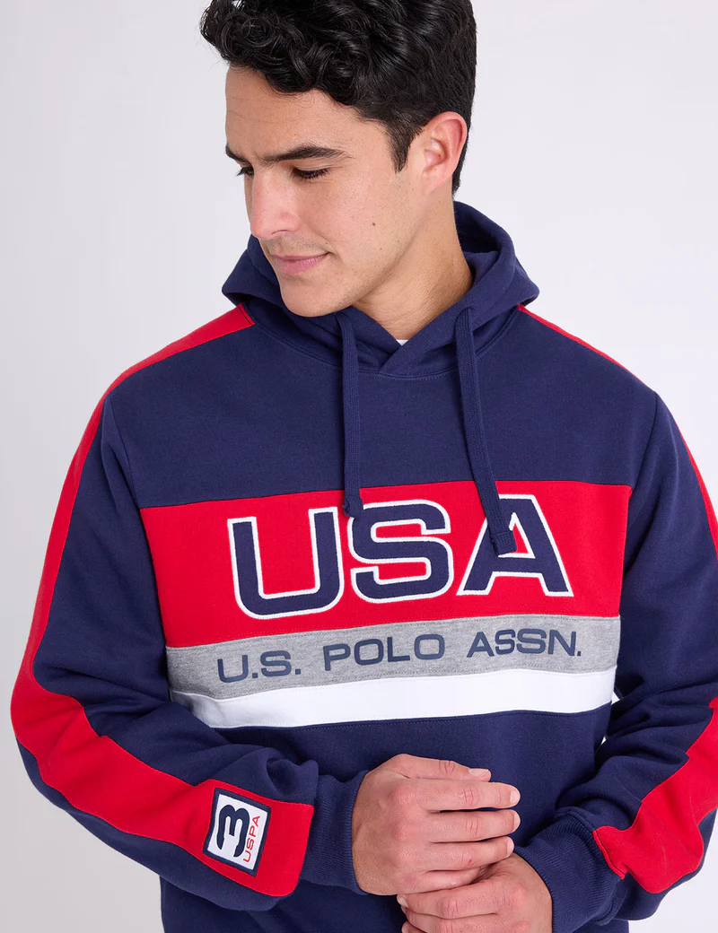 Худи U.S. Polo Assn Usa Applique Color Block Pullover, темно-синий — фото 2