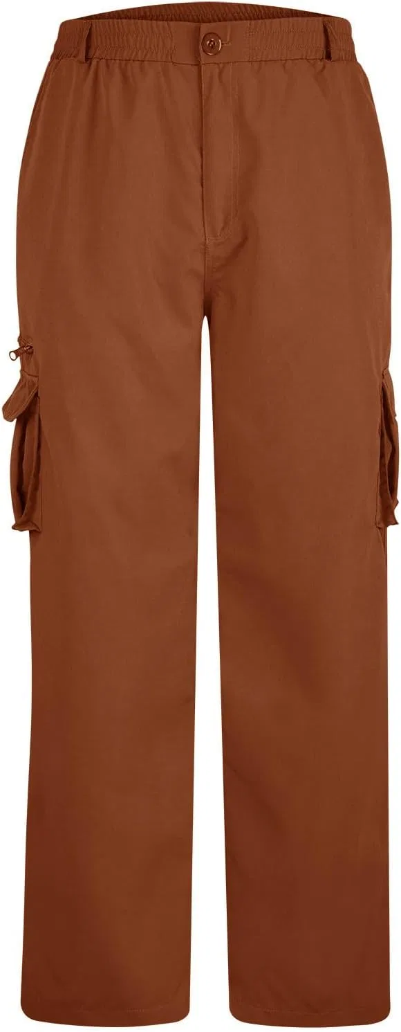 Мужские карго-штаны облегченные с эластичным поясом, Multi Pockets, Cargo Pants for Men, коричневый — фото 2