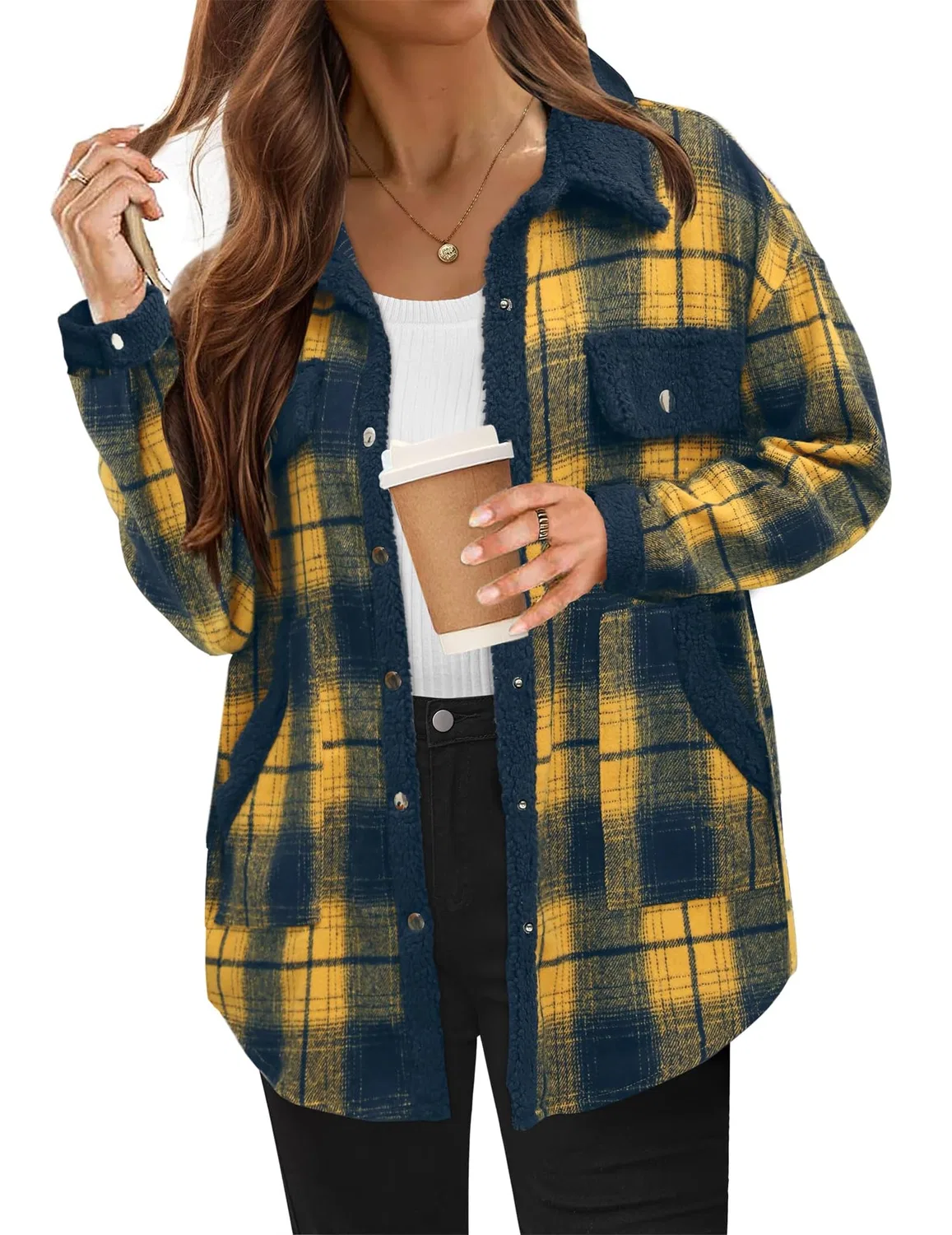 Женское пальто с принтом в клетку Oversized Long Sleeve Coat, Giallo