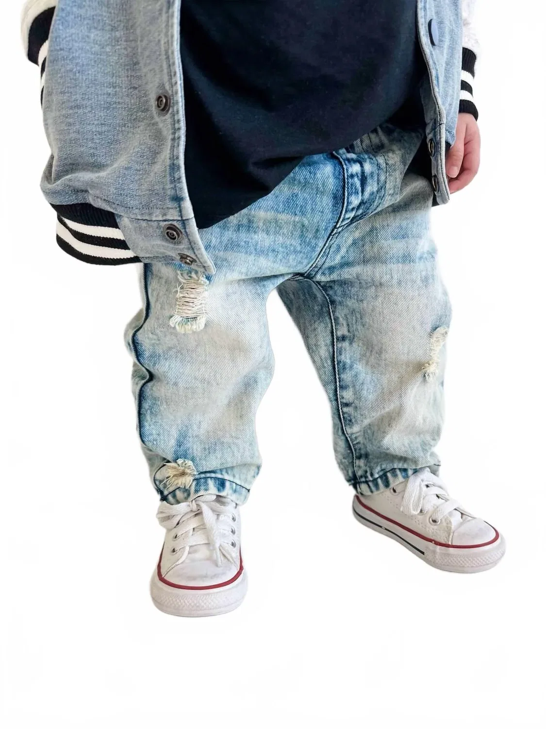 Детские джинсы прямого кроя с эластичным поясом Lucky Link, Light Acid Wash Denim — фото 3