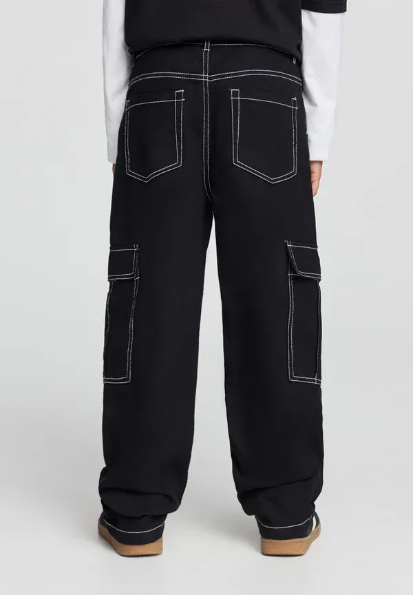 Брюки из хлопка Wide leg cargo trousers Terranova, черный — фото 3