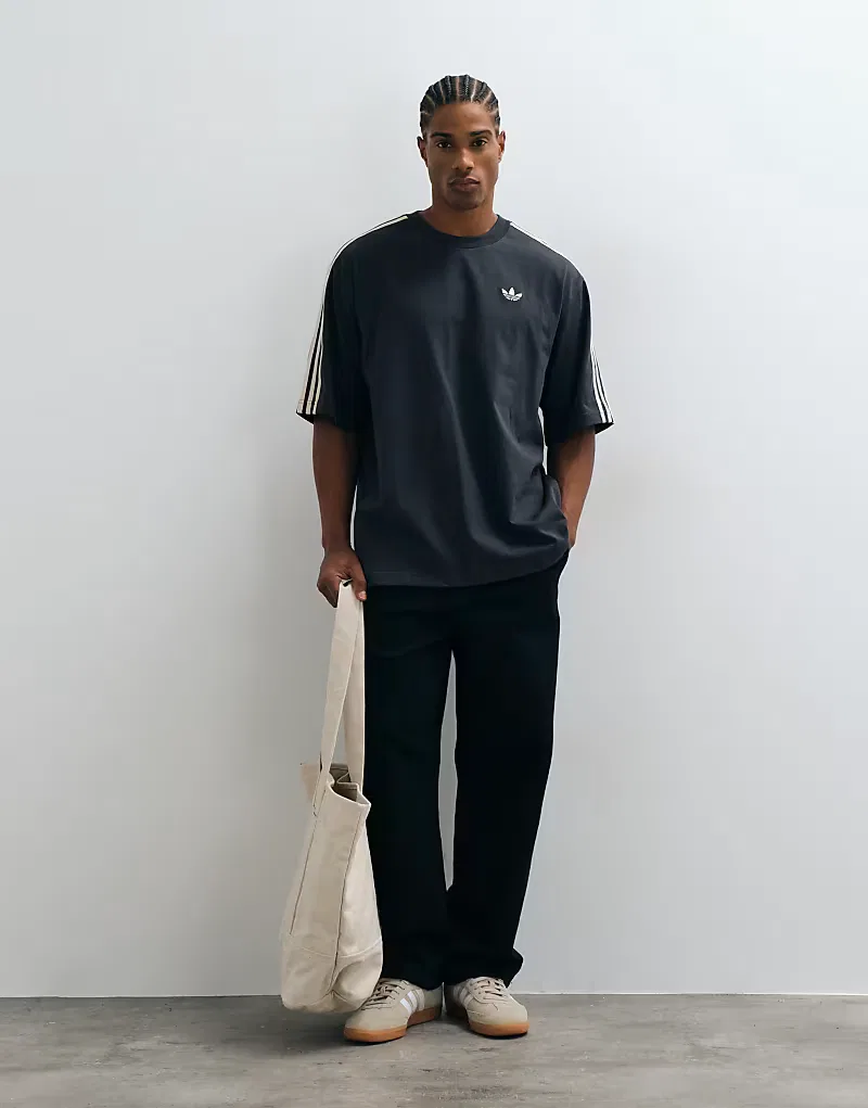 Футболка Adidas Originals с тремя полосками темно-серый — фото 3