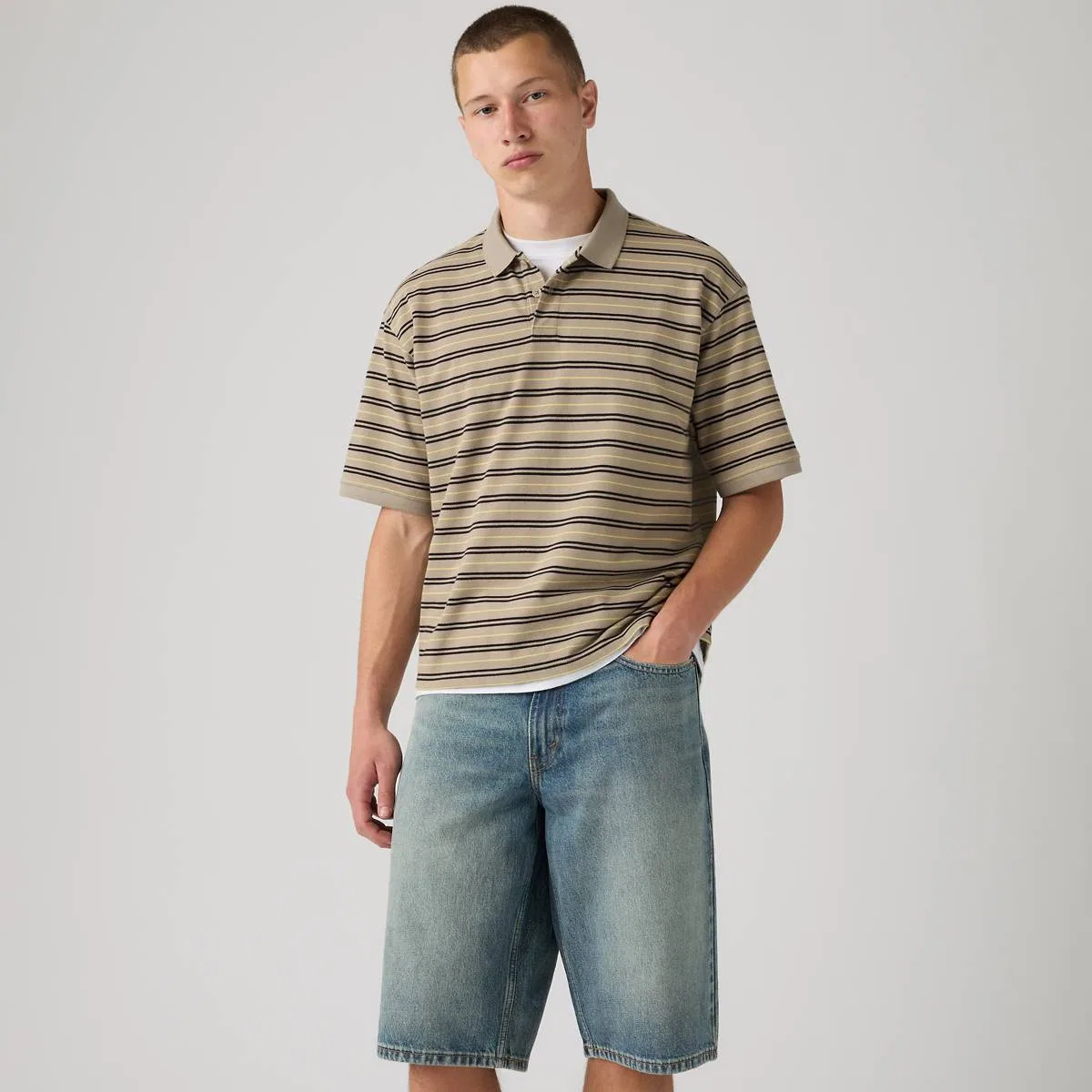Классическая квадратная рубашка поло Levi's, Hadley Stripe Vintage Khaki - White