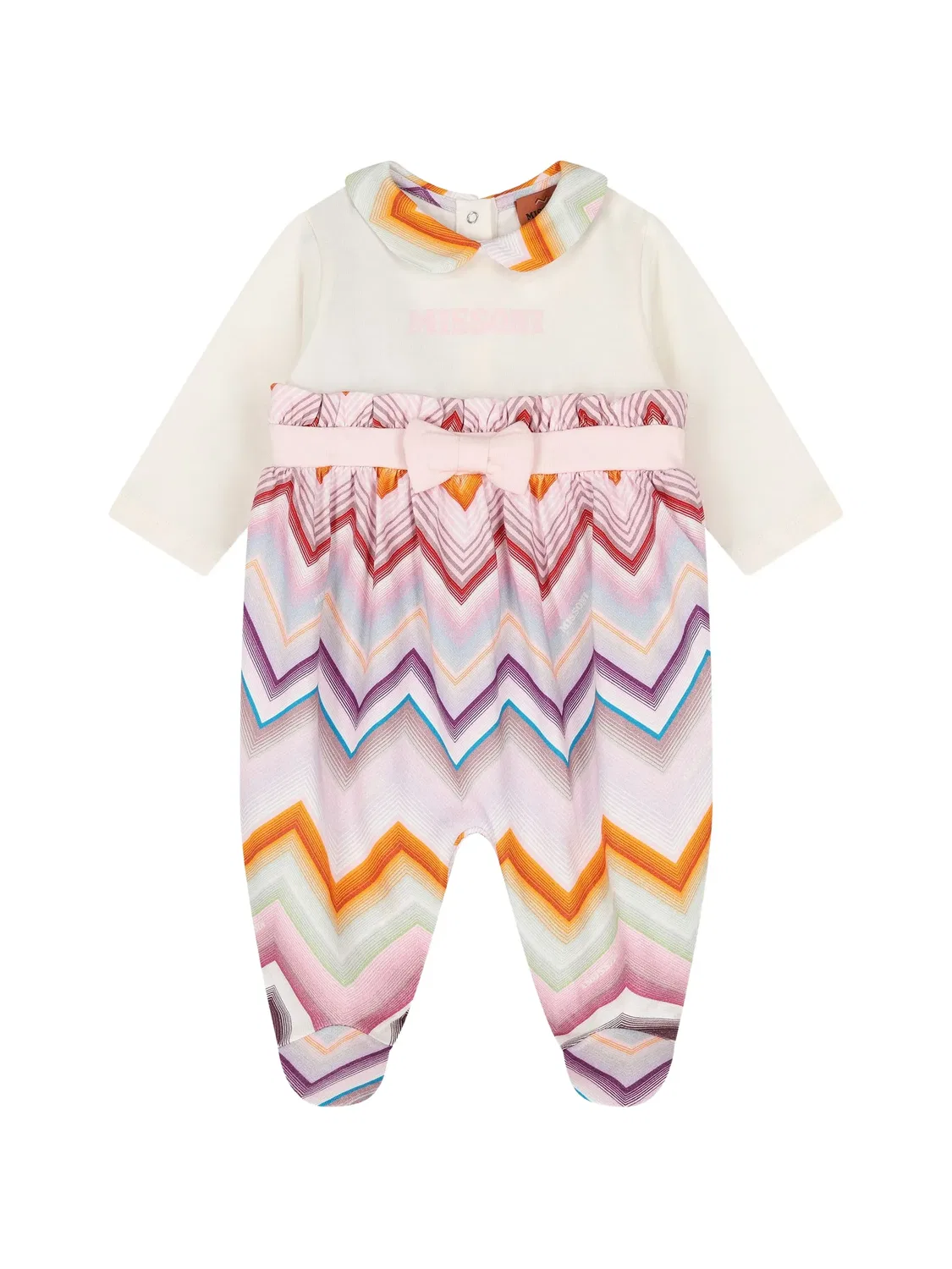 Комплект для новорожденного с бантом и узором зигзаг Missoni Kids, нейтральные цвета — фото 3