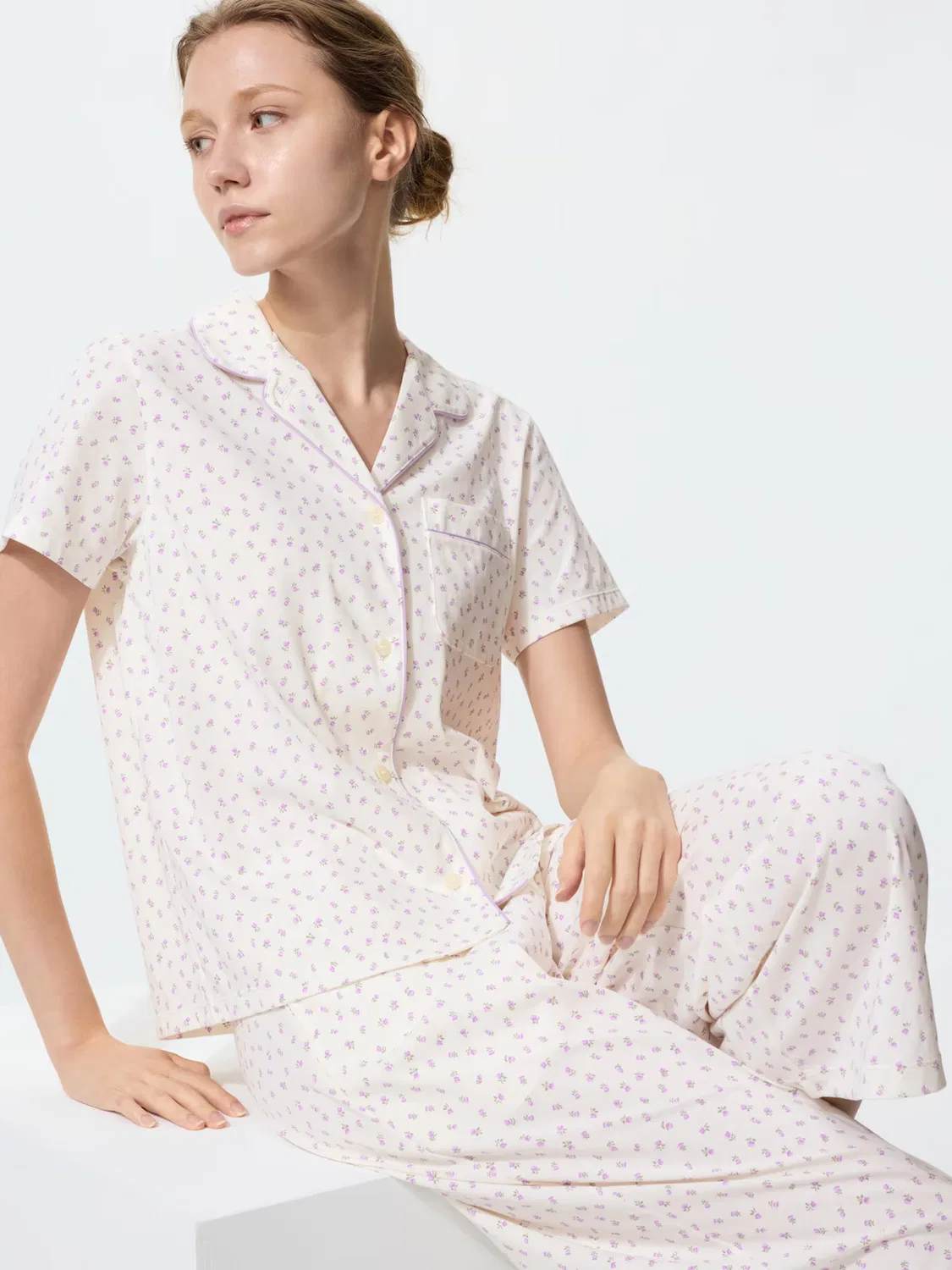 Хлопковая пижама Uniqlo airism, дышащая, кремовый