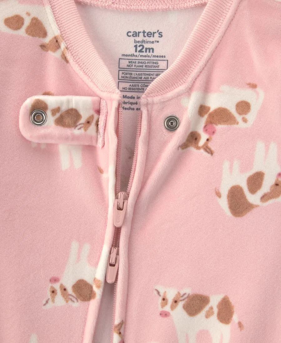 Пижама-слип с ножками, с принтом, Cow 2-Way Zip Dream Plush Carter's, Pink — фото 4