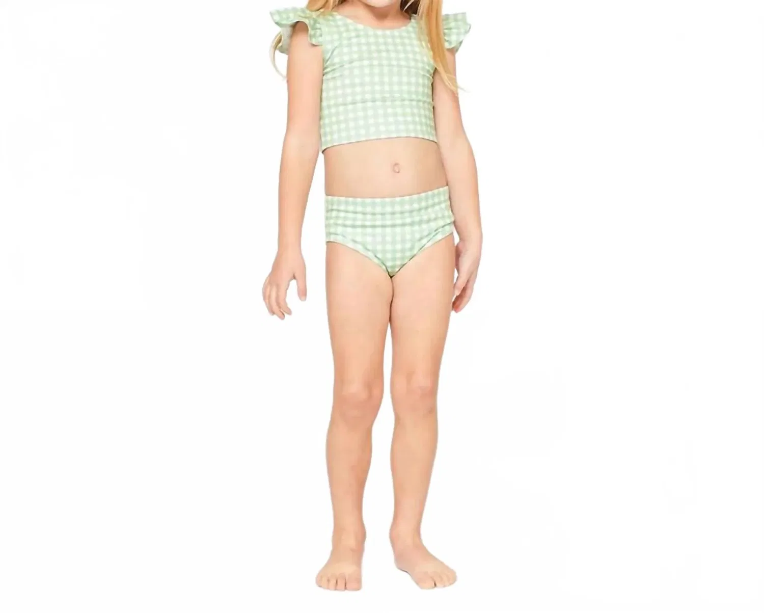 Детский купальник бикини с оборками на плечах Gingham Bikini Bather Dear Georgie, зеленый