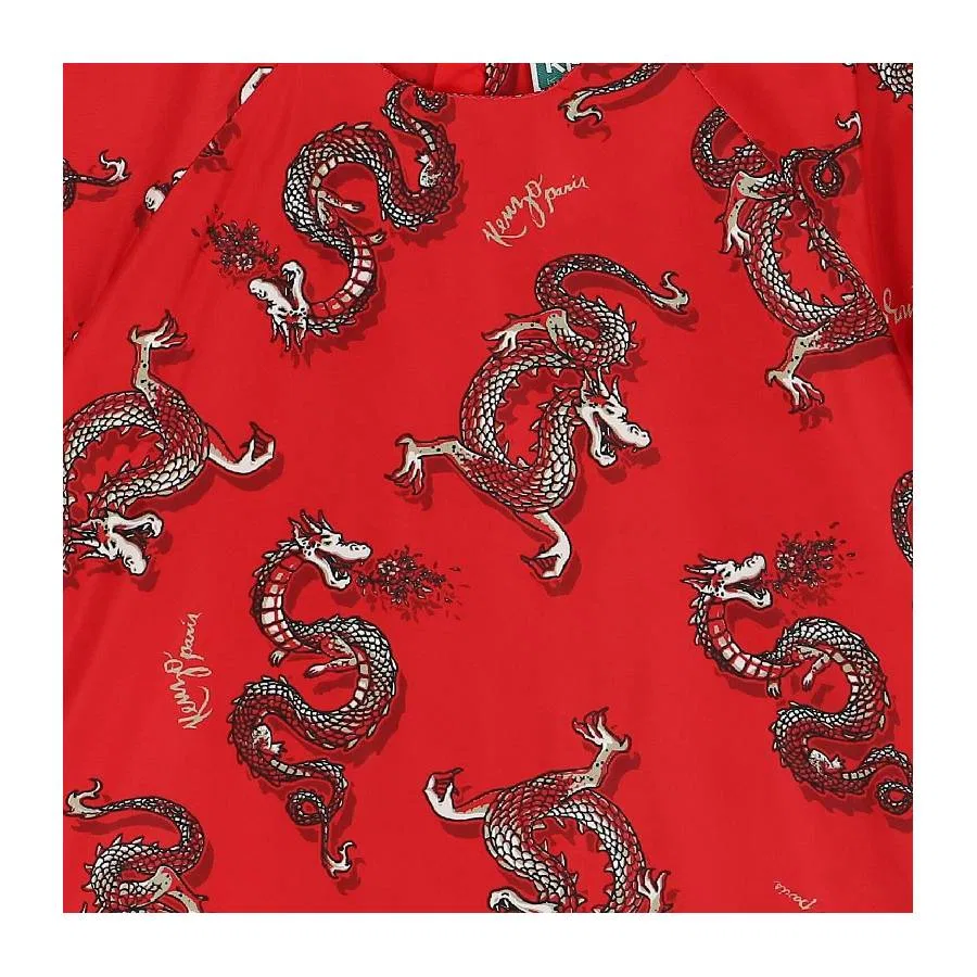 Платье с графическим принтом и рукавом-фонариком Kenzo, Red — фото 3