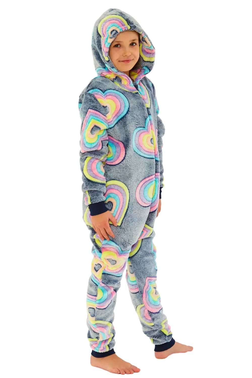 Детский флисовый комбинезон Rainbow Hearts Fleece Onesie Cozy N Dozy, Navy — фото 4