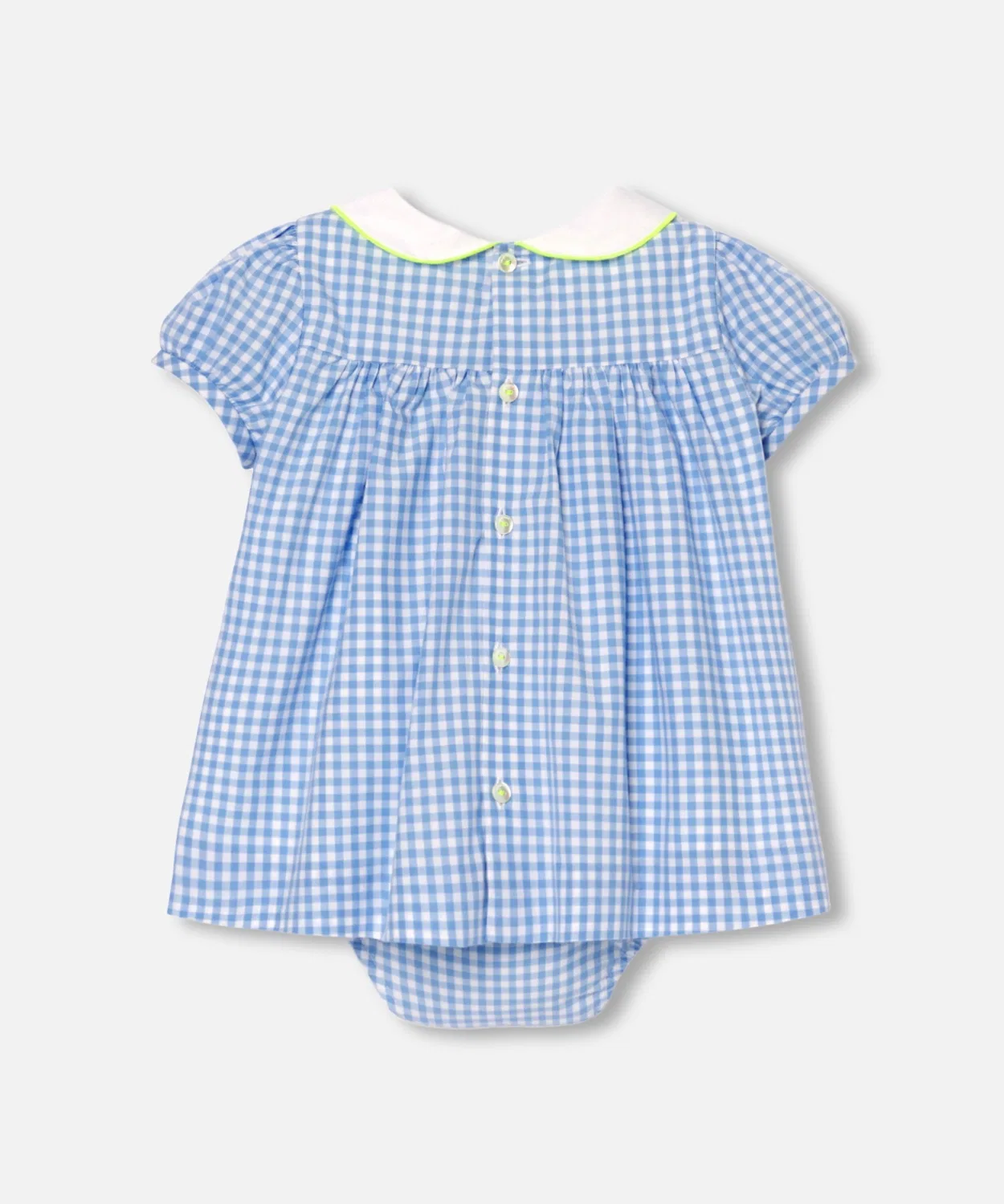 Детское платье для девочек с коротким рукавом в горошек, модель Blue Gingham, jacadi, Check — фото 2