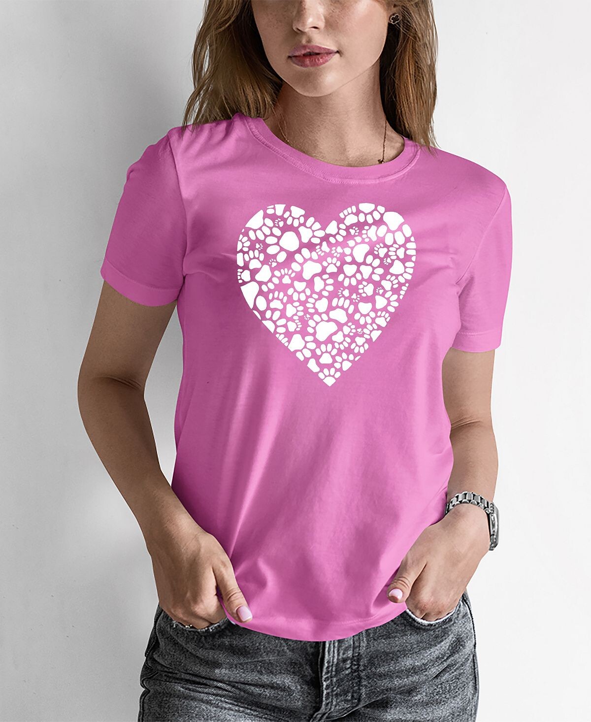 

Женская футболка с надписью word art paw prints heart LA Pop Art, розовый